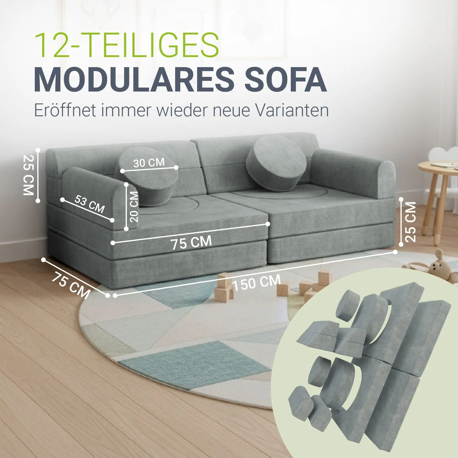 Kindersofa Kayo mit Cord Bezug & Kissen - Image 19