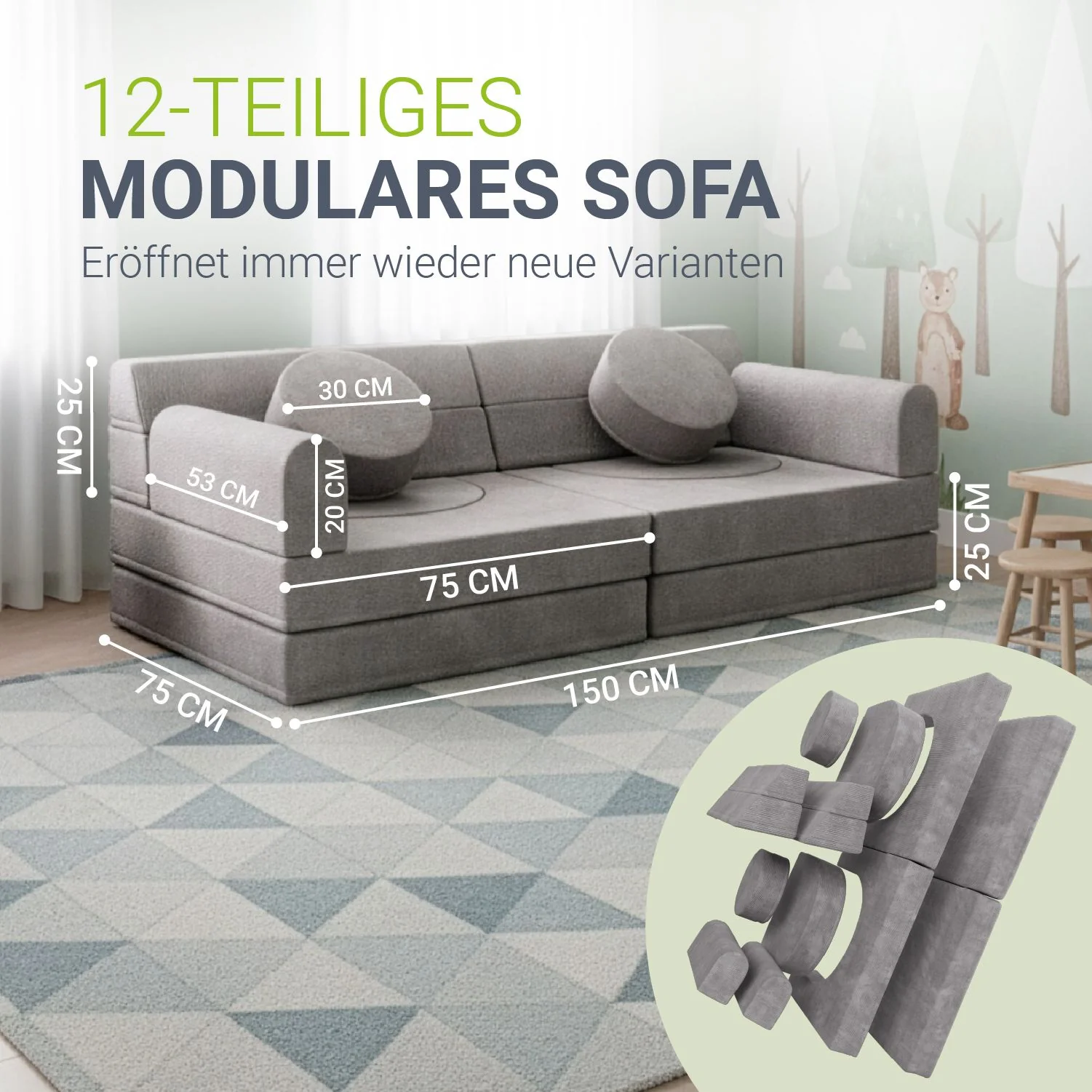 Kindersofa Kayo mit Cord Bezug & Kissen - Image 26