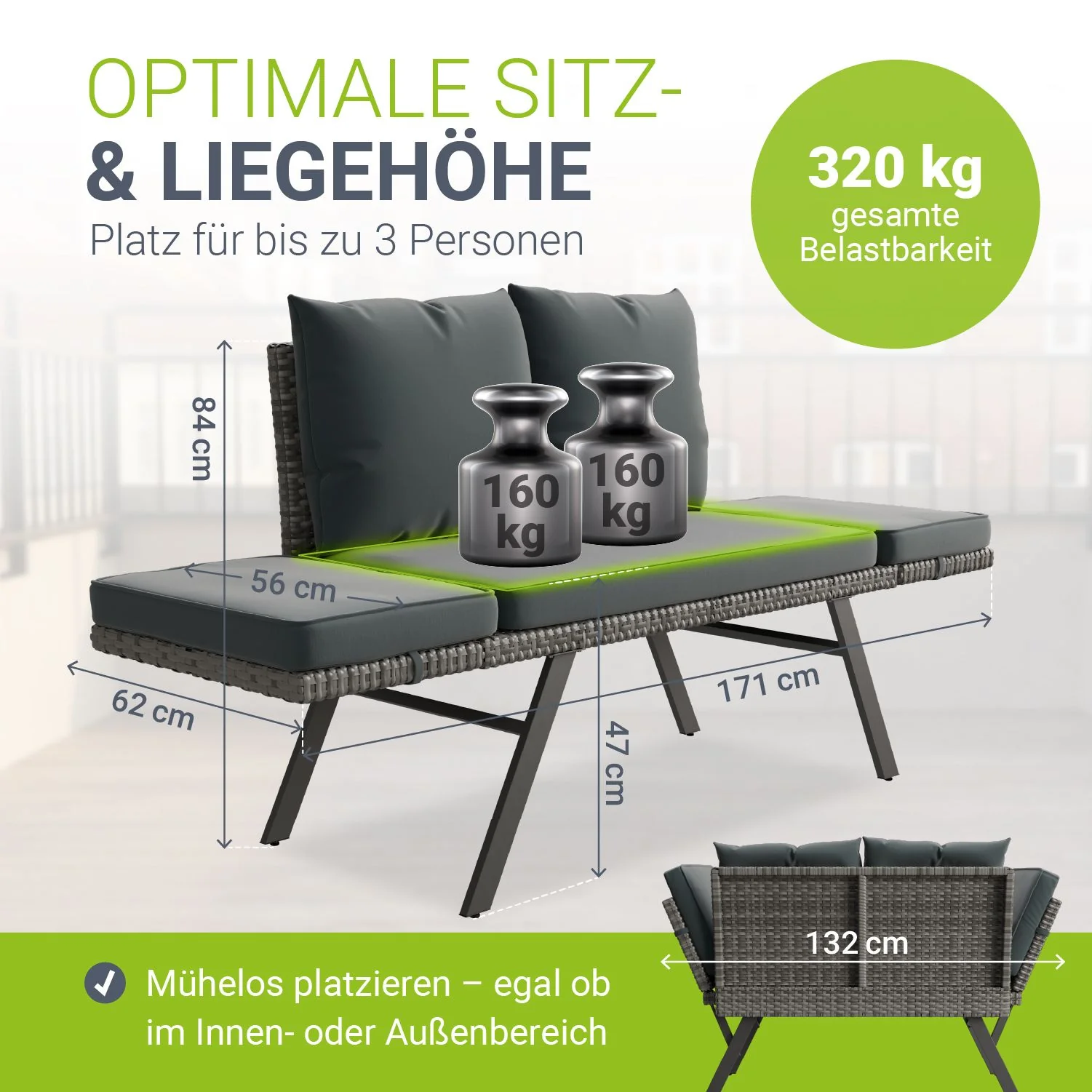 Polyrattan Multifunktionsbank Calvia Schwarz/Grau/Creme - Image 12