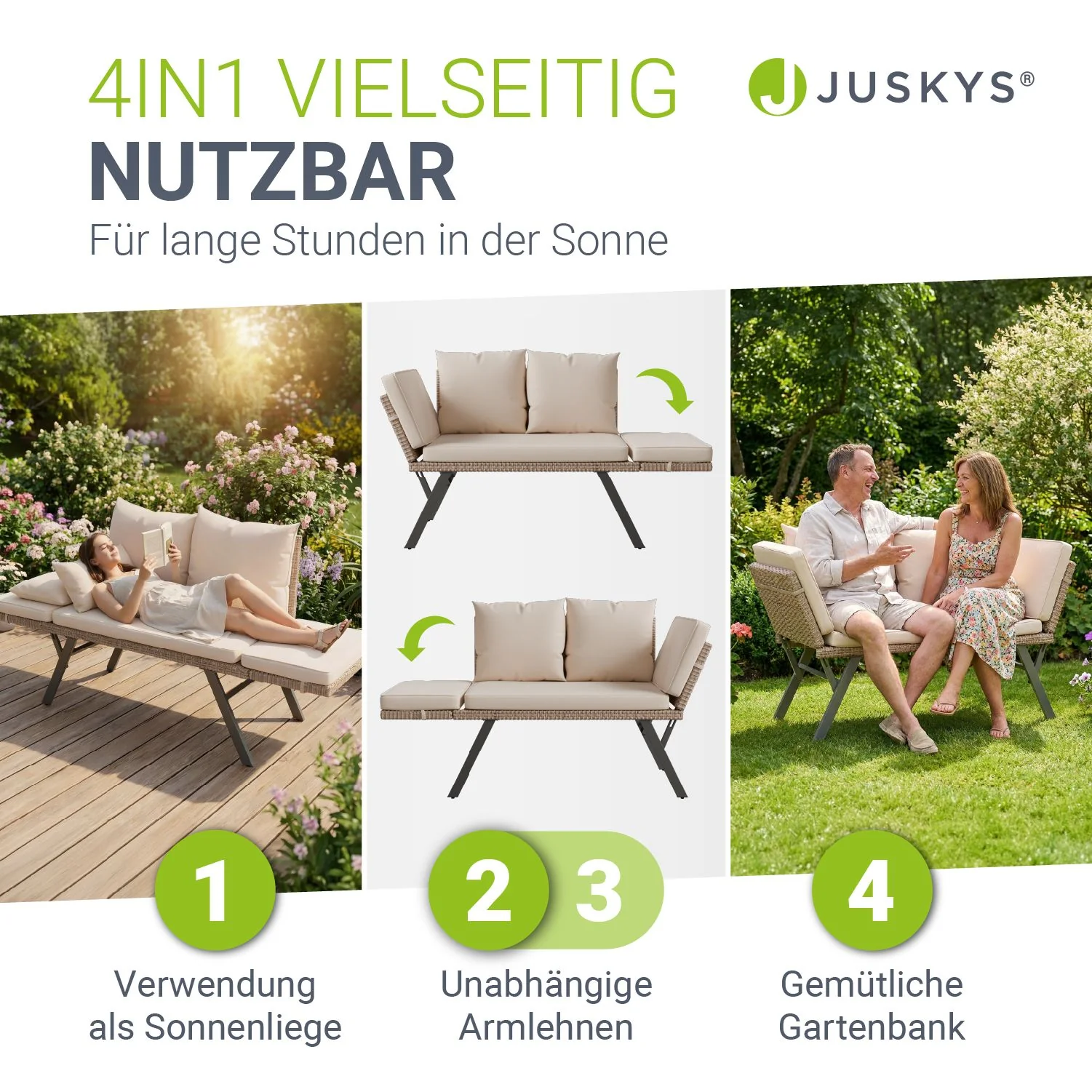 Polyrattan Multifunktionsbank Calvia Schwarz/Grau/Creme - Image 16