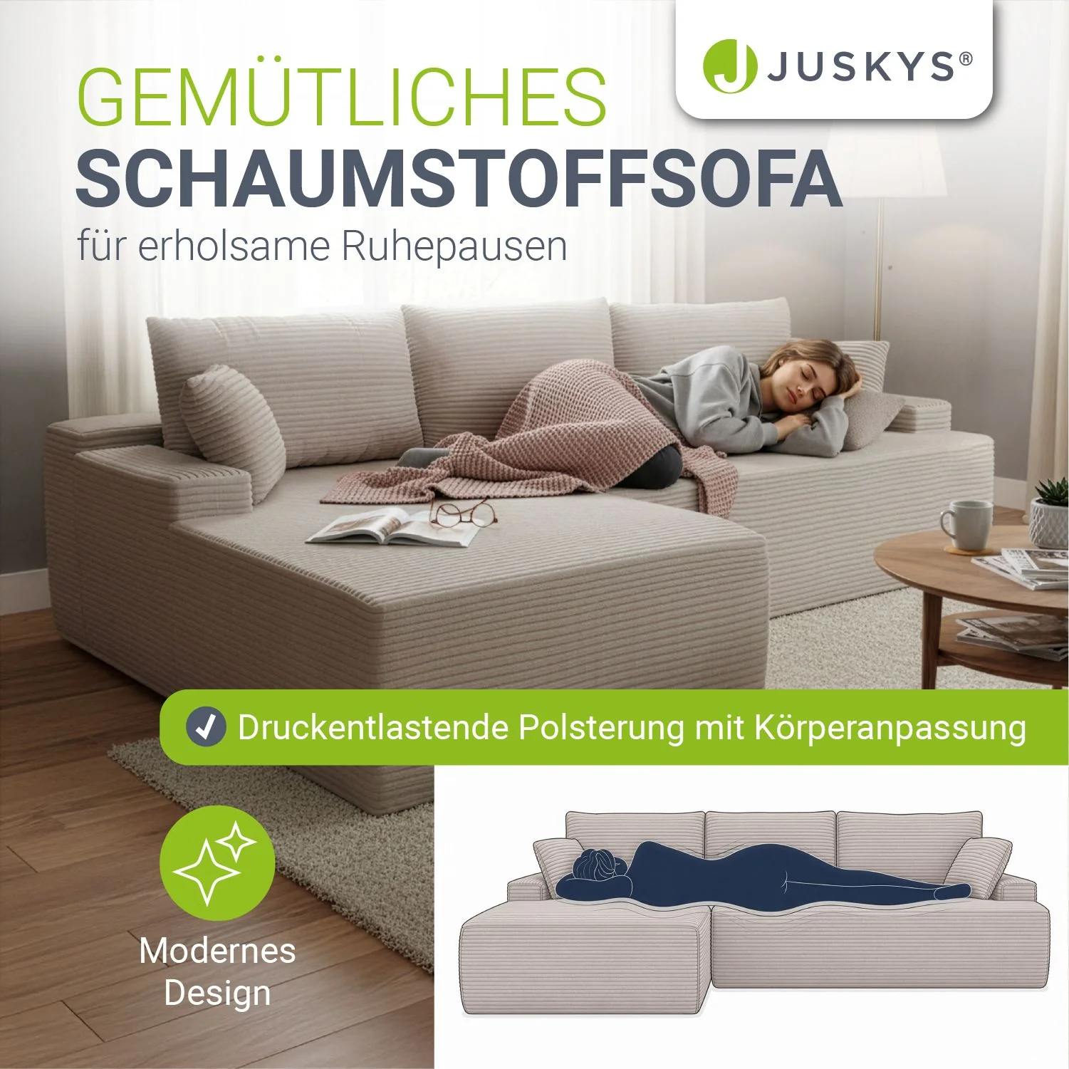 Sofa Coredo mit Cord Bezug & Dekokissen - Image 42
