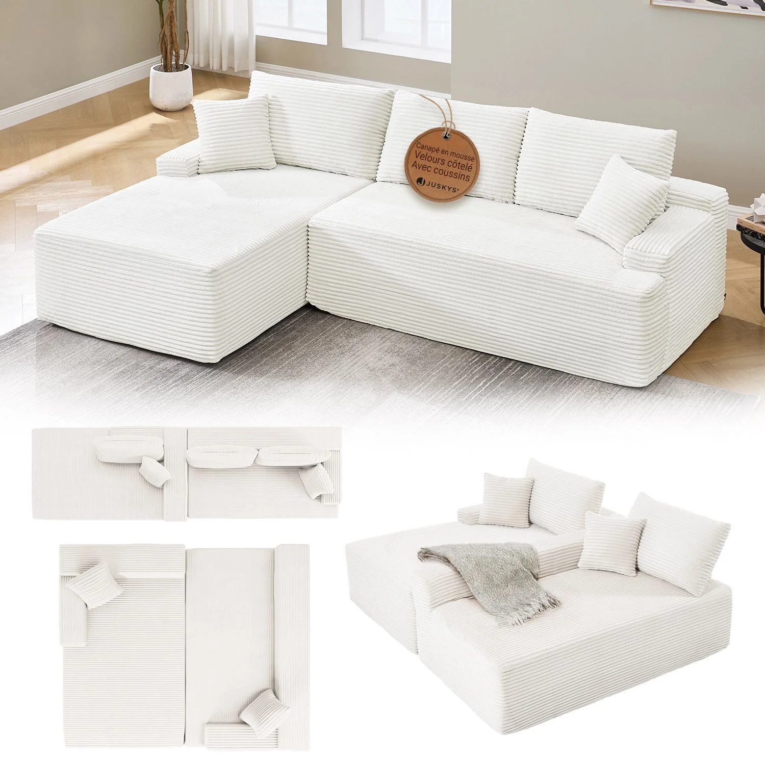 Sofa Coredo mit Cord Bezug & Dekokissen - Image 78