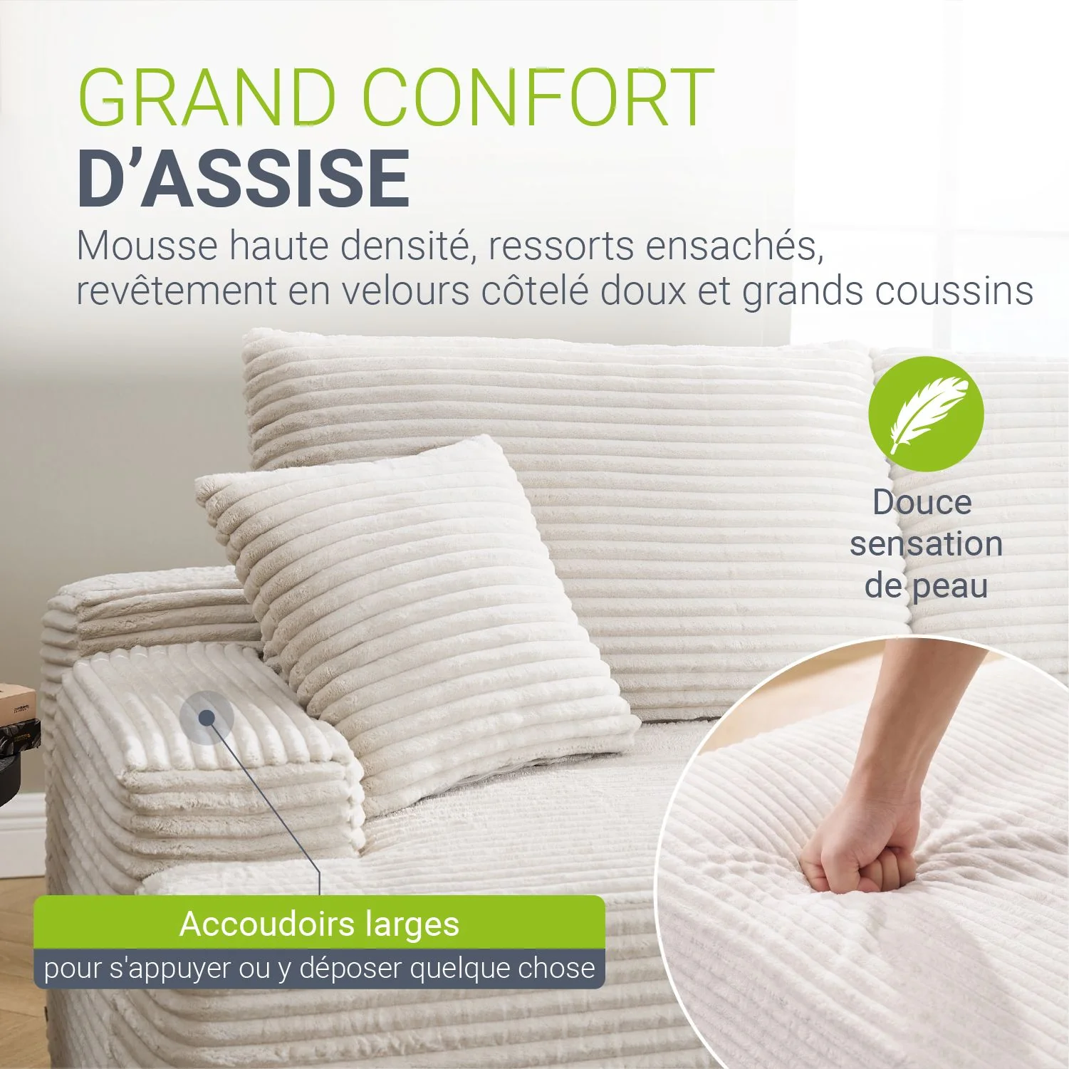 Sofa Coredo mit Cord Bezug & Dekokissen - Image 88